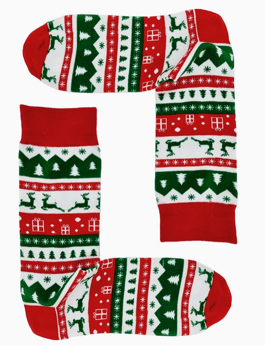 Snazzy Santa julestrømper – Grøn & rød julehygge med rensdyr