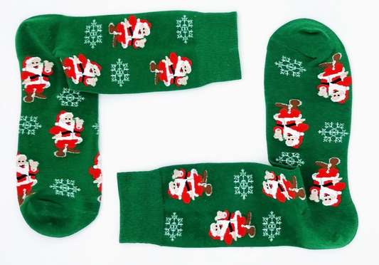 Snazzy Santa julestrømper – Grøn jul med glade julemænd 🎅