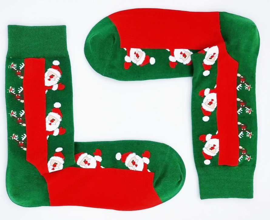 Snazzy Santa julestrømper – Grønne og røde sokker med julemand 🎄