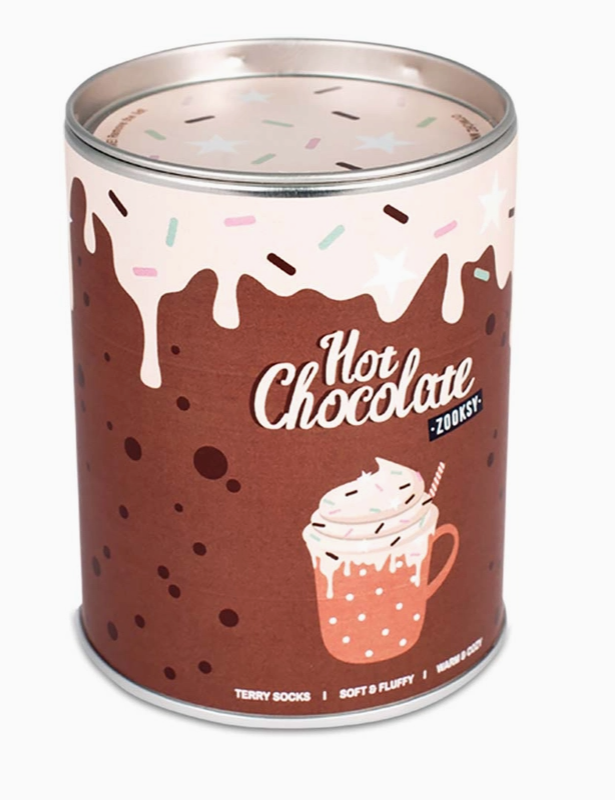 Frottéstrømper i Hot Chocolate Dåse – Sjove og bløde sokker fra ZOOKSY