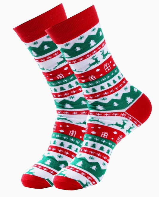 Snazzy Santa julestrømper – Grøn & rød julehygge med rensdyr