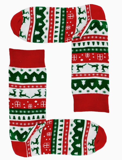 Snazzy Santa julestrømper – Grøn & rød julehygge med rensdyr