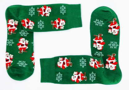 Snazzy Santa julestrømper – Grøn jul med glade julemænd 🎅