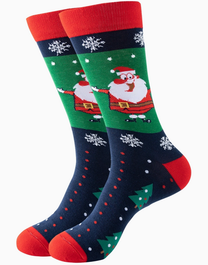 Snazzy Santa julestrømper – Julemand med juletræ & snefnug 🎄