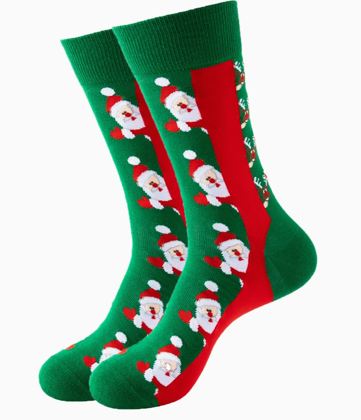 Snazzy Santa julestrømper – Grønne og røde sokker med julemand 🎄
