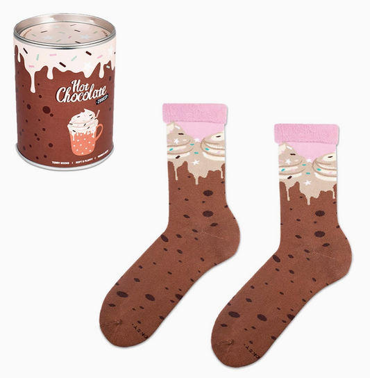 Frottéstrømper i Hot Chocolate Dåse – Sjove og bløde sokker fra ZOOKSY