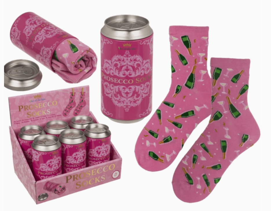 Prosecco Socks i Dåse – Sjove pink sokker med prosecco - 1 par